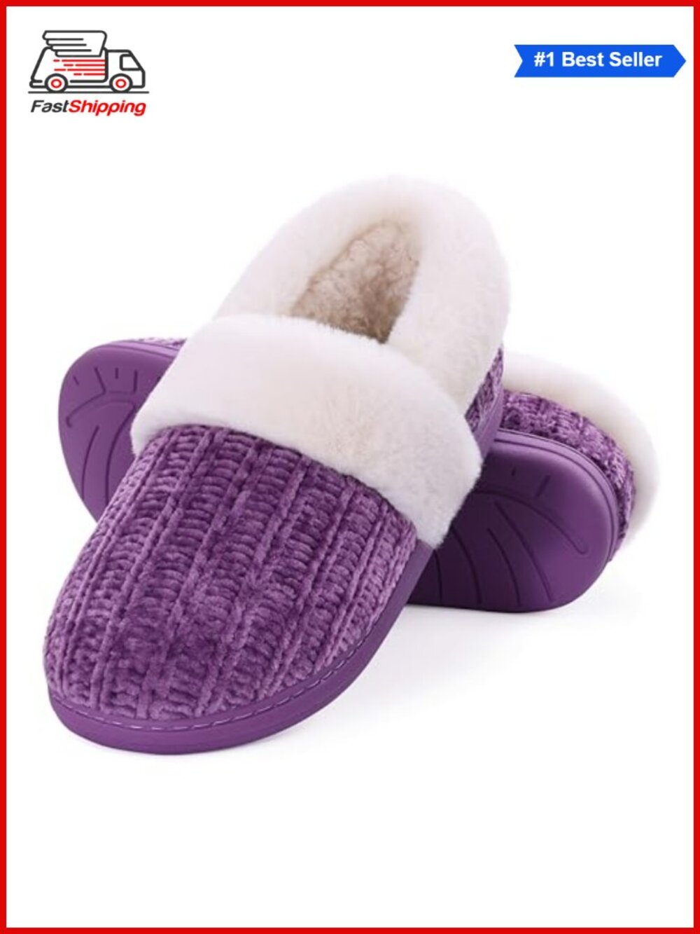 ✨Evshine Fuzzy Memory Foam Slippers Women Closed Back Faux Fur Lined House Shoes